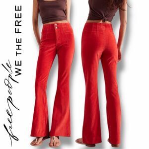 Free People Jayde Seamed Corduroy Flare Pants Jeans in the Size 32 in Lava Red